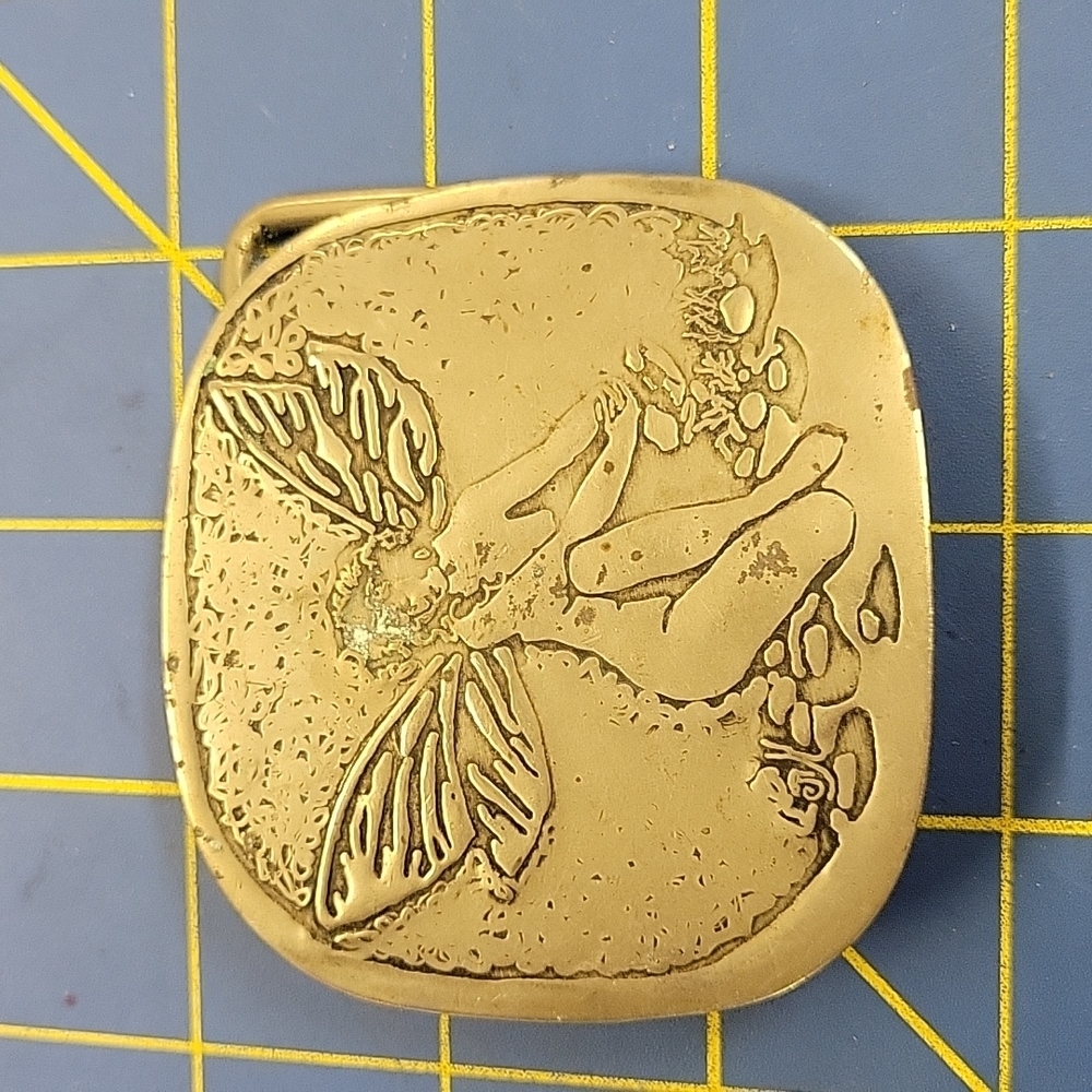 Lady w Wings Pixie Silver Tone Belt Buckle